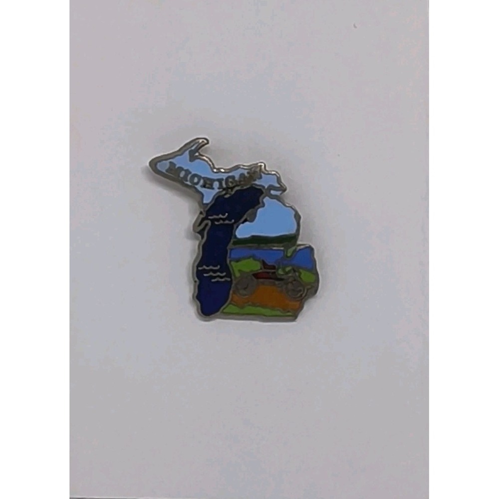 Vintage Michigan State Map Enamel Lapel Pin ATV ORV Off Road Quad Trail Souvenir
